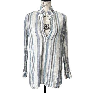 CP Shades Striped Linen Long Sleeve Tunic Top White Blue Womens Size XS